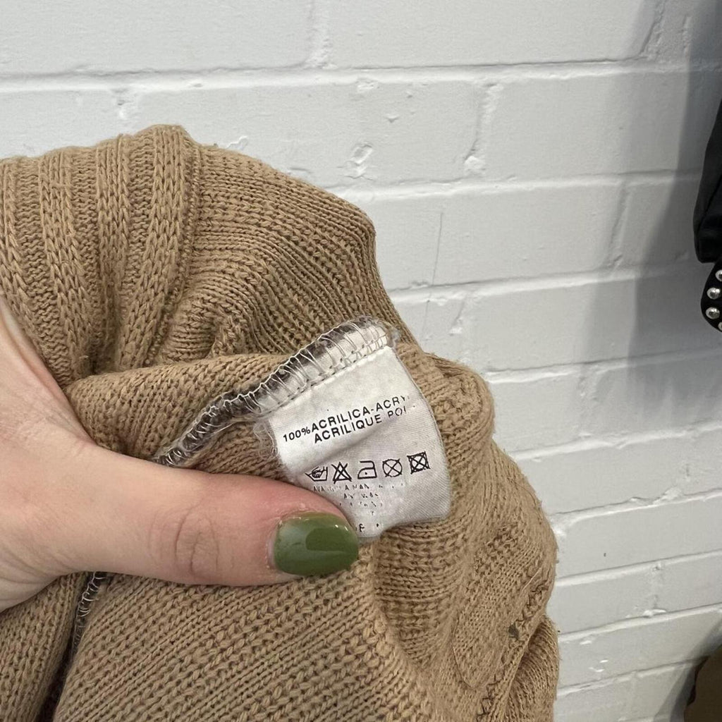 Cream and brown patchwork knitted zip up vintage sweater