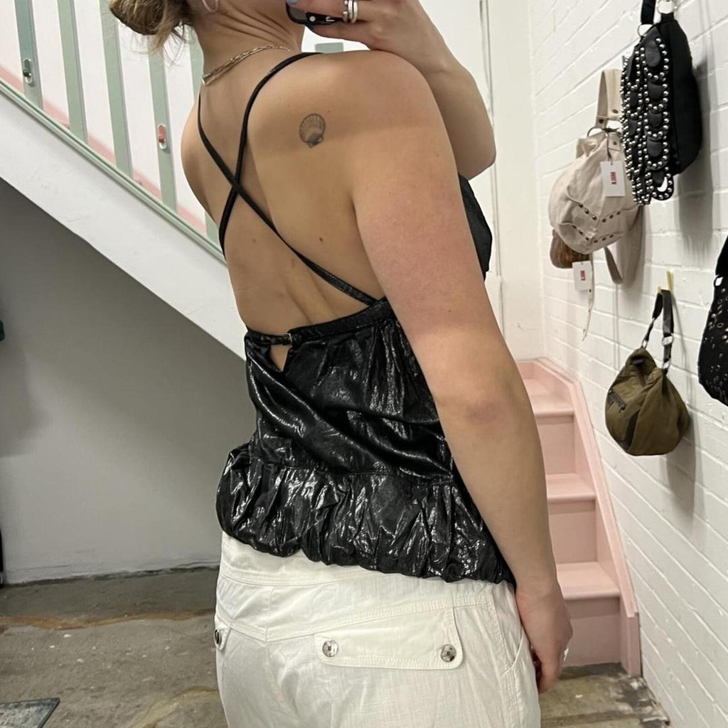 Black and silver metallic puffy vintage bubble style cami