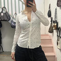 white and black fitted polka dot vintage shirt