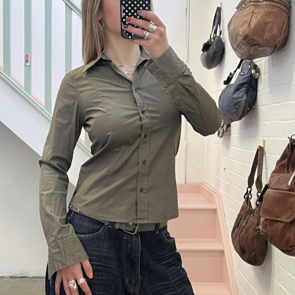 Kappa khaki fitted vintage long sleeve shirt