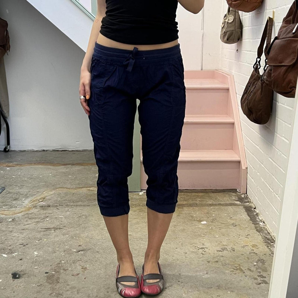 Navy ruched skinny low rise vintage cargo capris