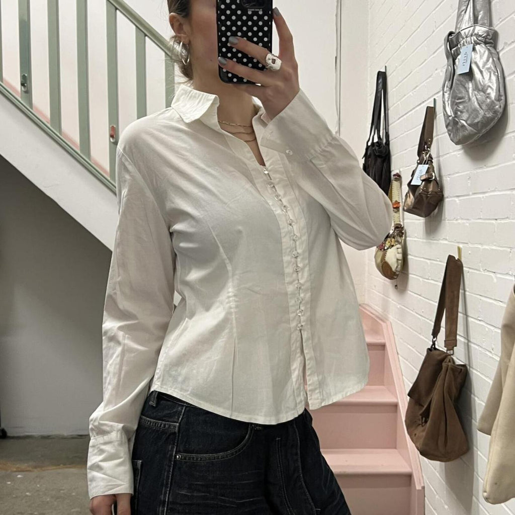 white cotton vintage button up shirt