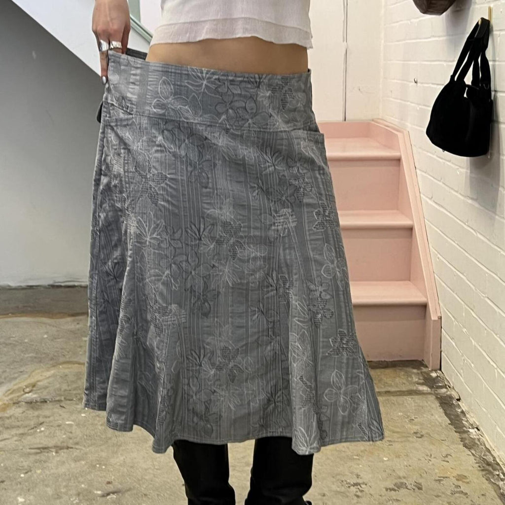 grey checkered floral vintage utility style maxi