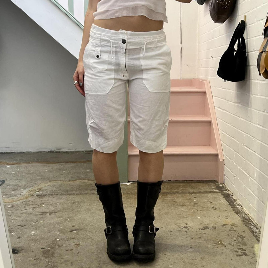 Diesel white linen knee length shorts