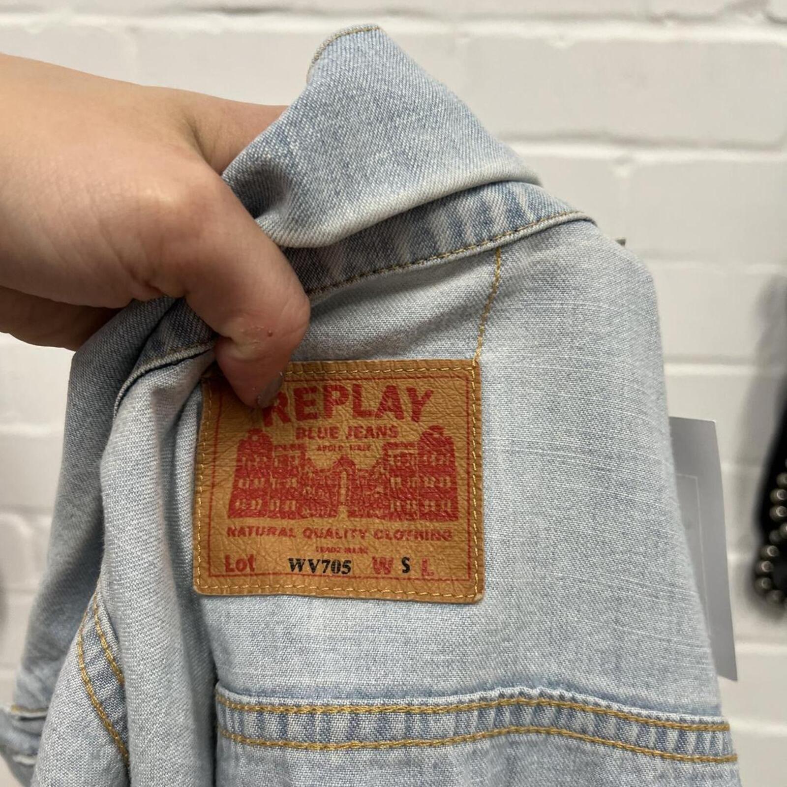 Baby blue light wash fitted button up denim jacket