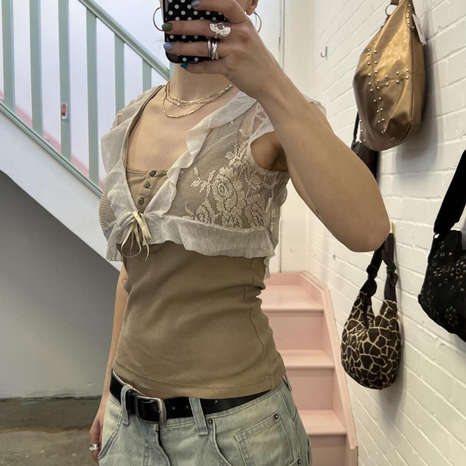 Cream lace Promod tie up dainty bolero