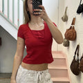 Red cotton vintage fitted baby tee