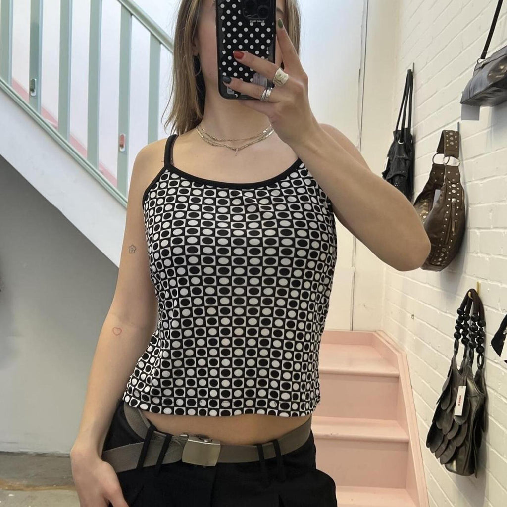 Black and white geo print vintage cami