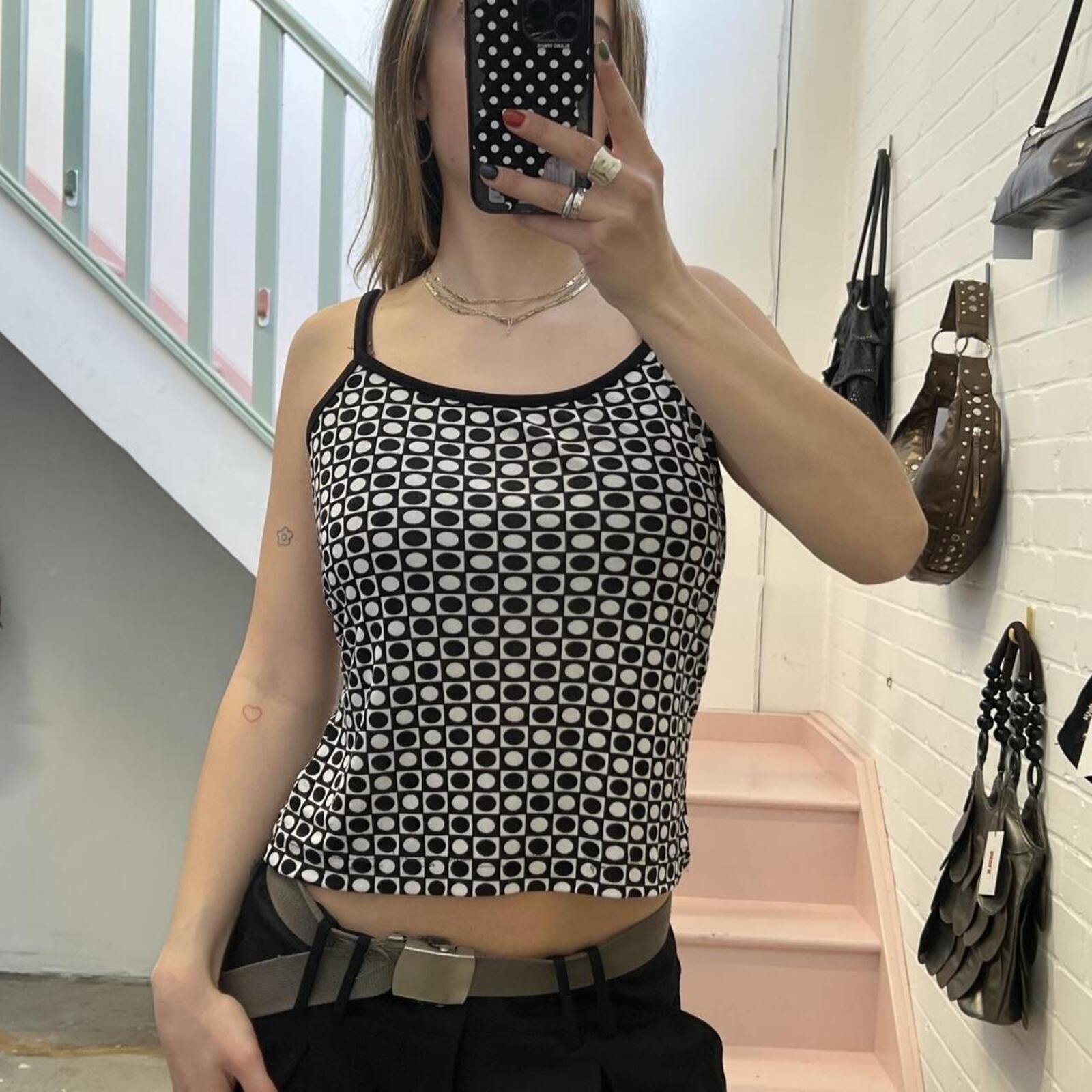Black and white geo print vintage cami