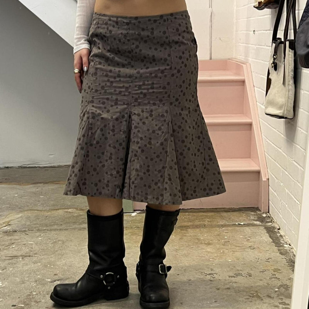 grey polka dot floaty vintage midi skirt