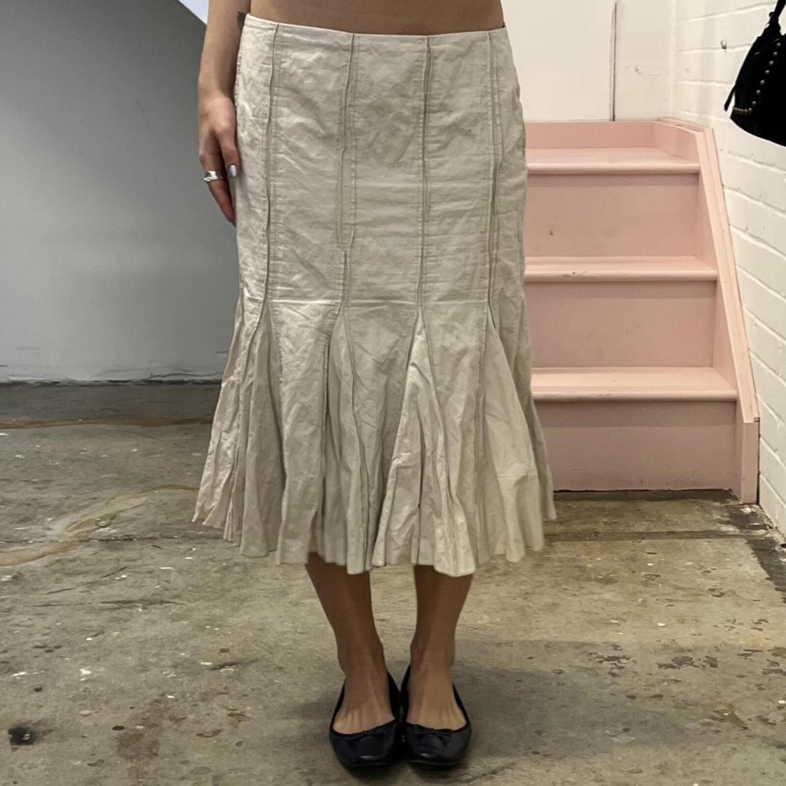 cream cargo pleated vintage maxi skirt