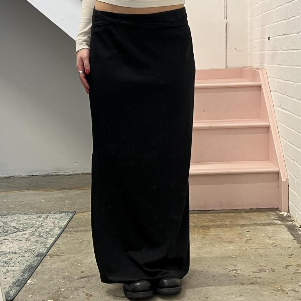 Black tailored vintage maxi skirt with split hem
