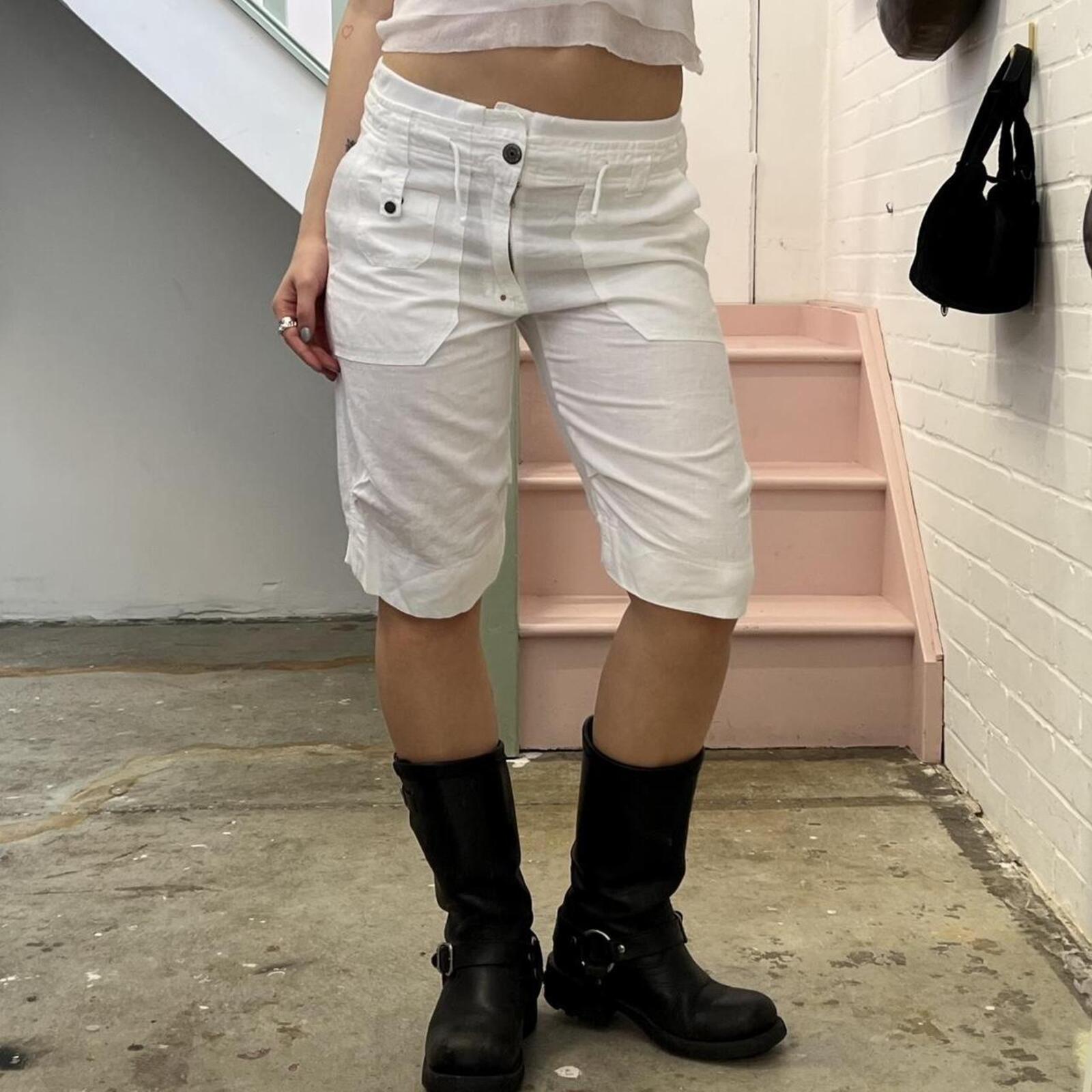 Diesel white linen knee length shorts