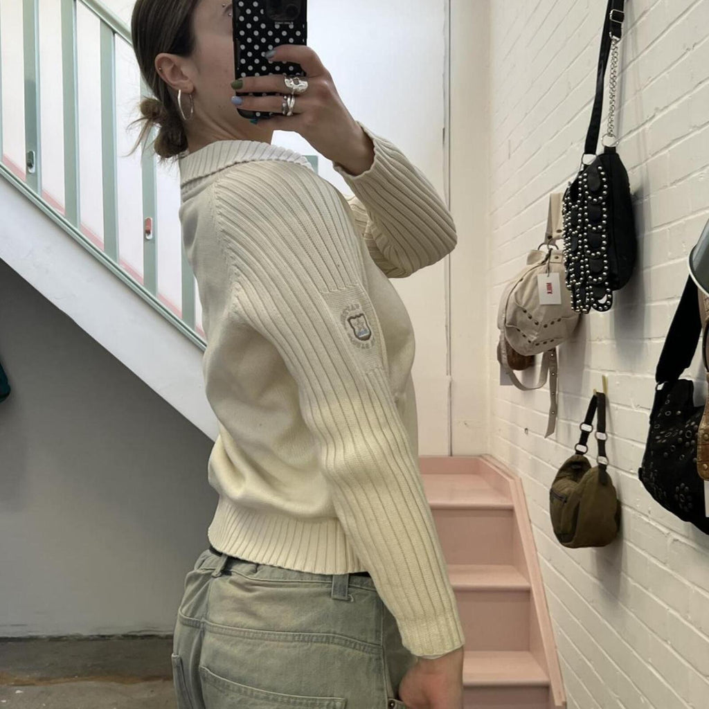 cream knitted zip up vintage cardigan