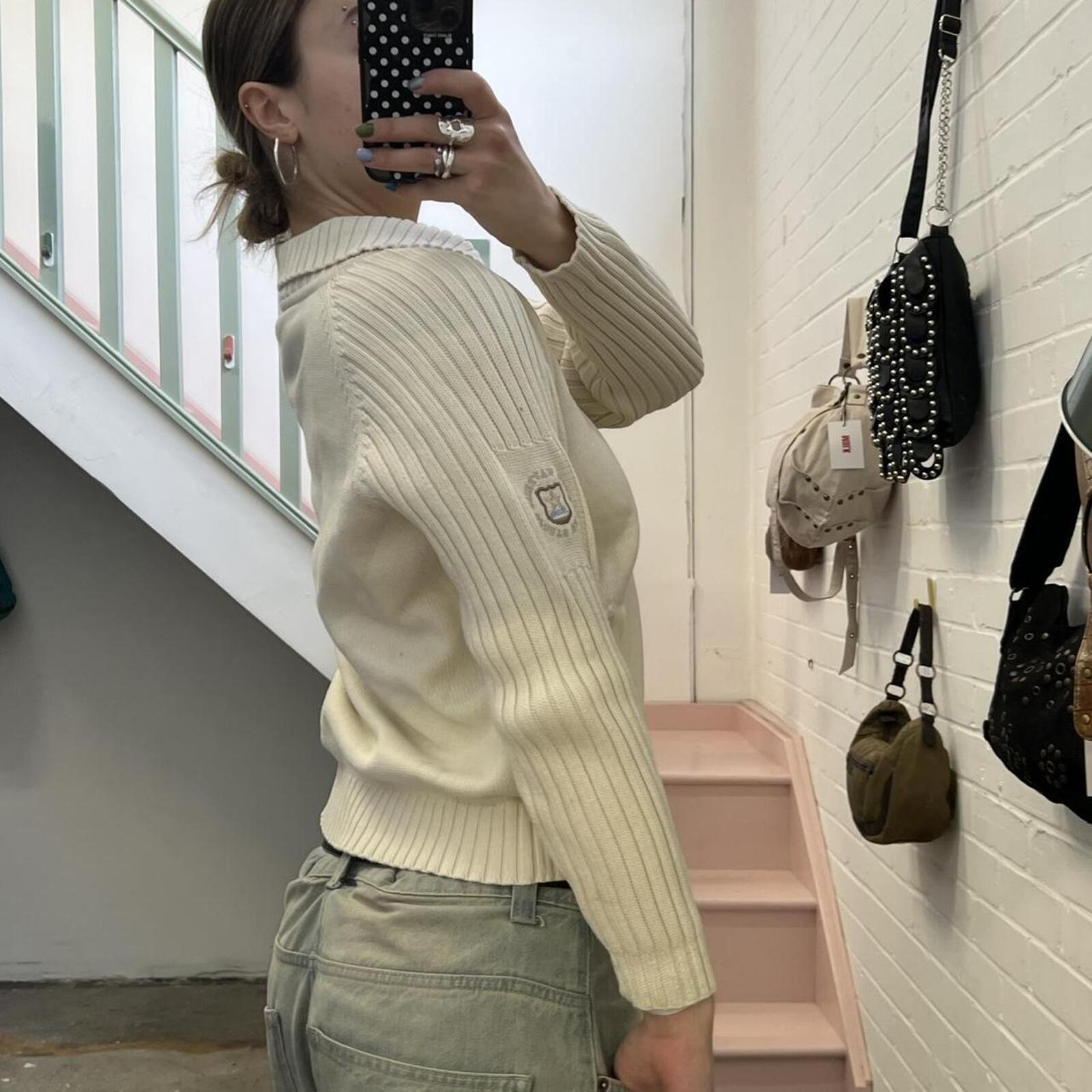 cream knitted zip up vintage cardigan