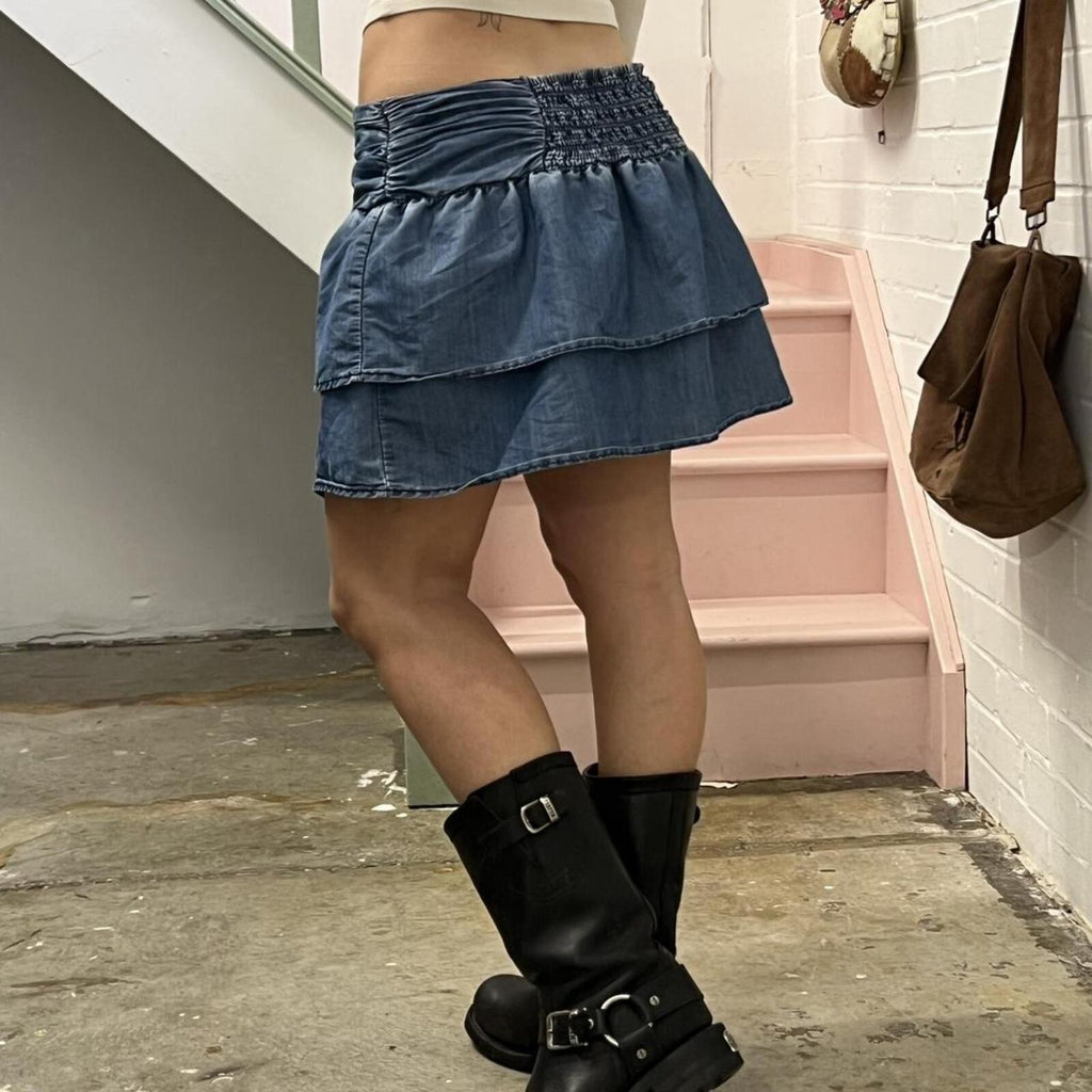 denim frilly layered vintage low rise rara skirt
