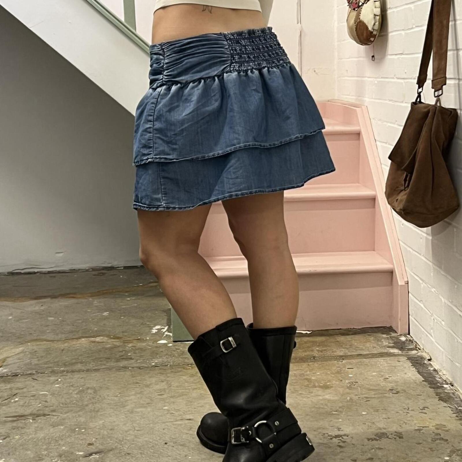 denim frilly layered vintage low rise rara skirt