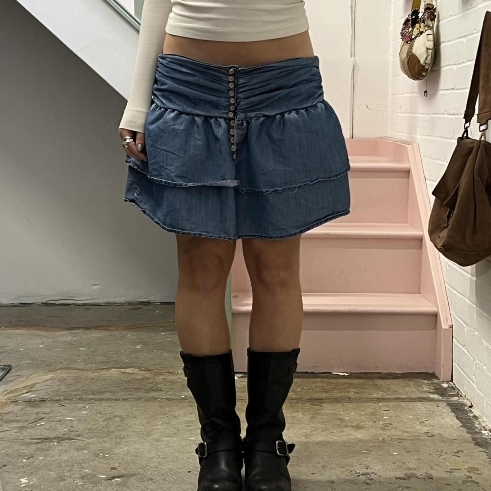 denim frilly layered vintage low rise rara skirt