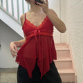 Red mesh beaded floaty asymmetrical vintage cami top