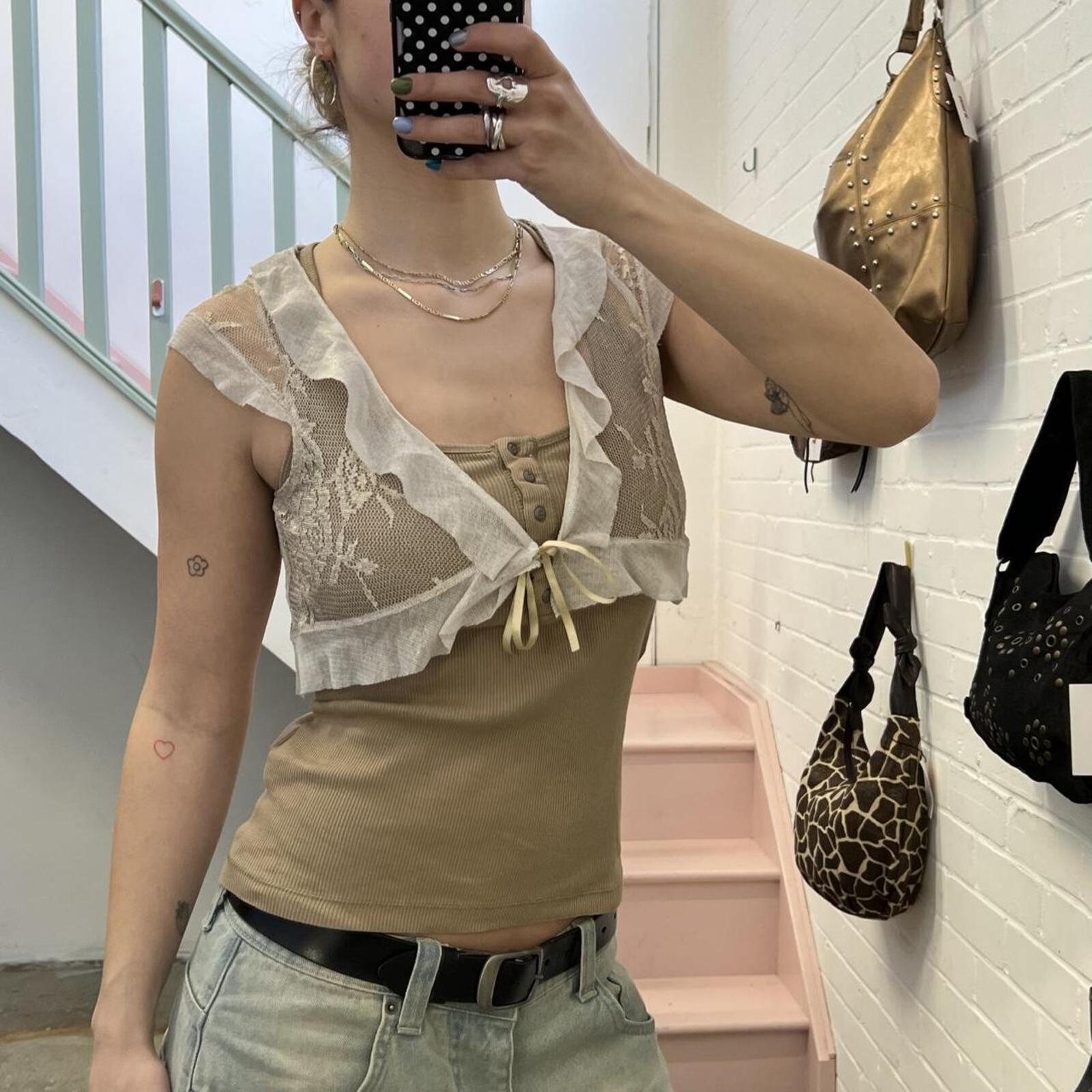 Cream lace Promod tie up dainty bolero