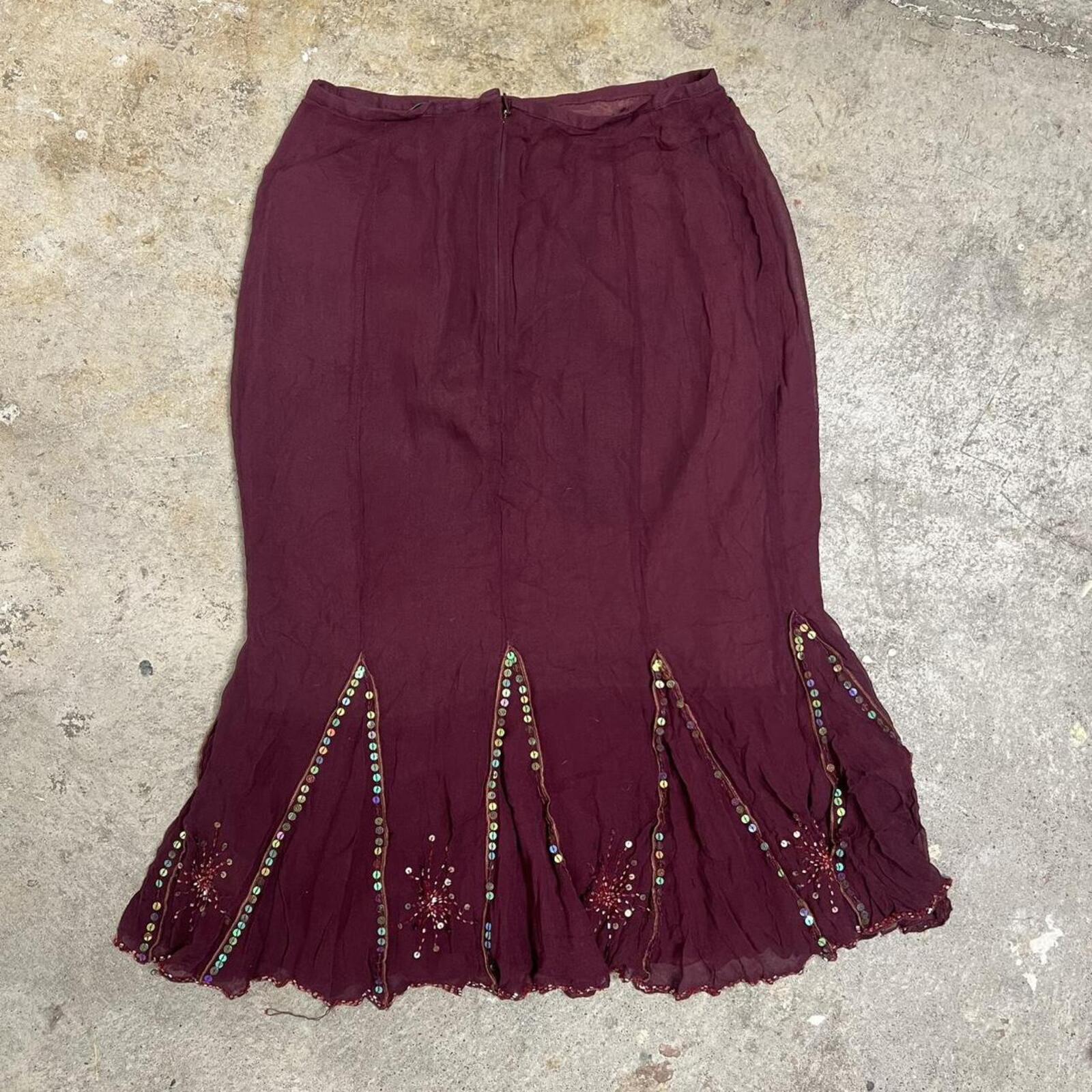 burgundy sequin vintage midi skirt