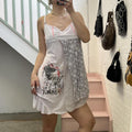 white and grey layered printed strappy mini dress