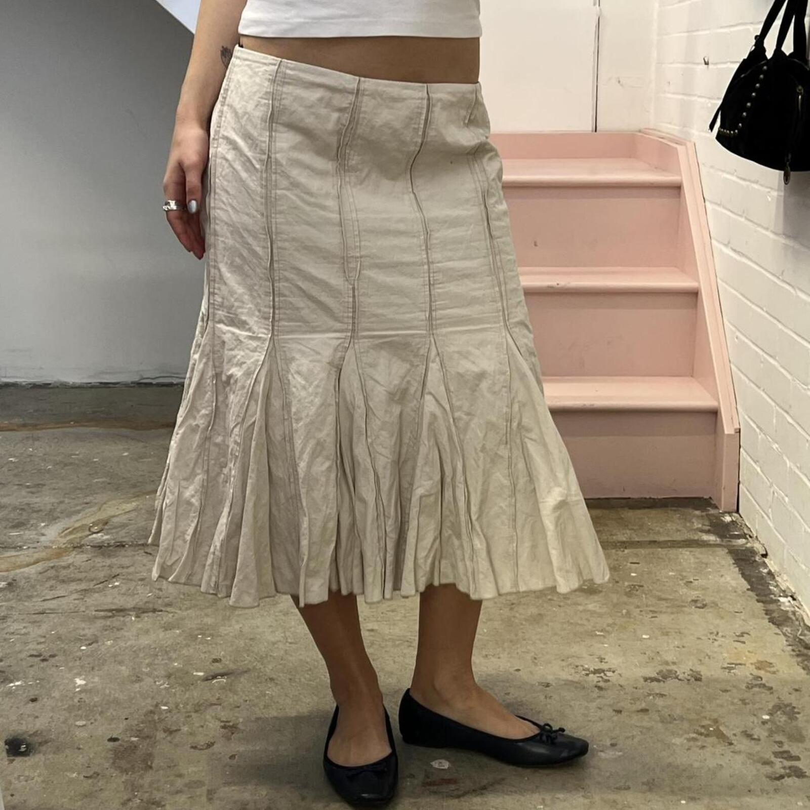 cream cargo pleated vintage maxi skirt
