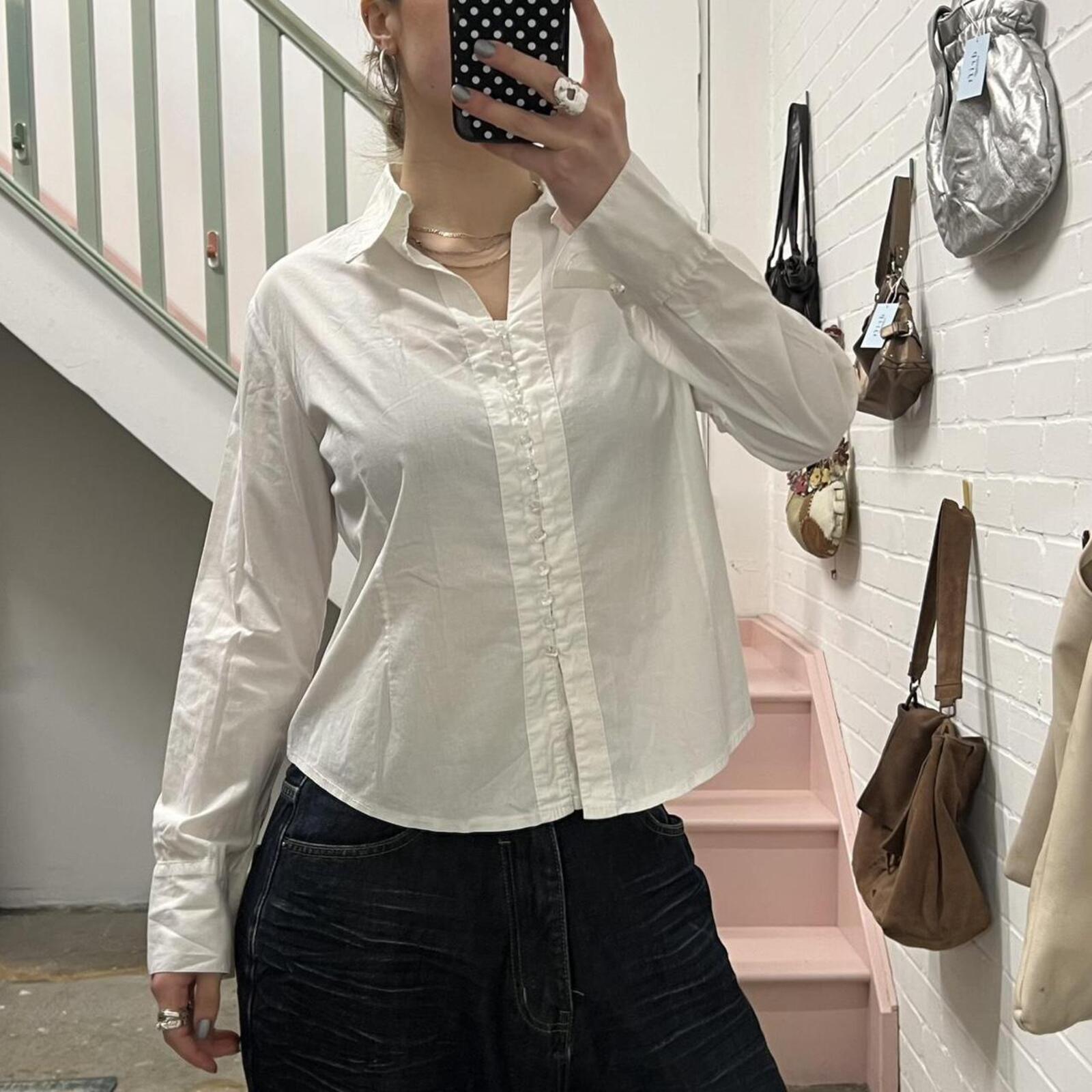 white cotton vintage button up shirt