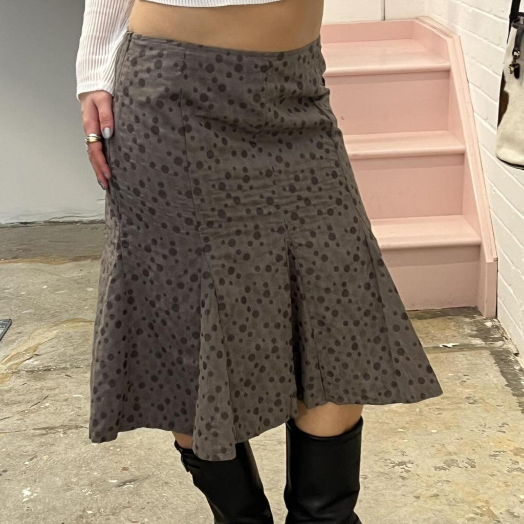 grey polka dot floaty vintage midi skirt