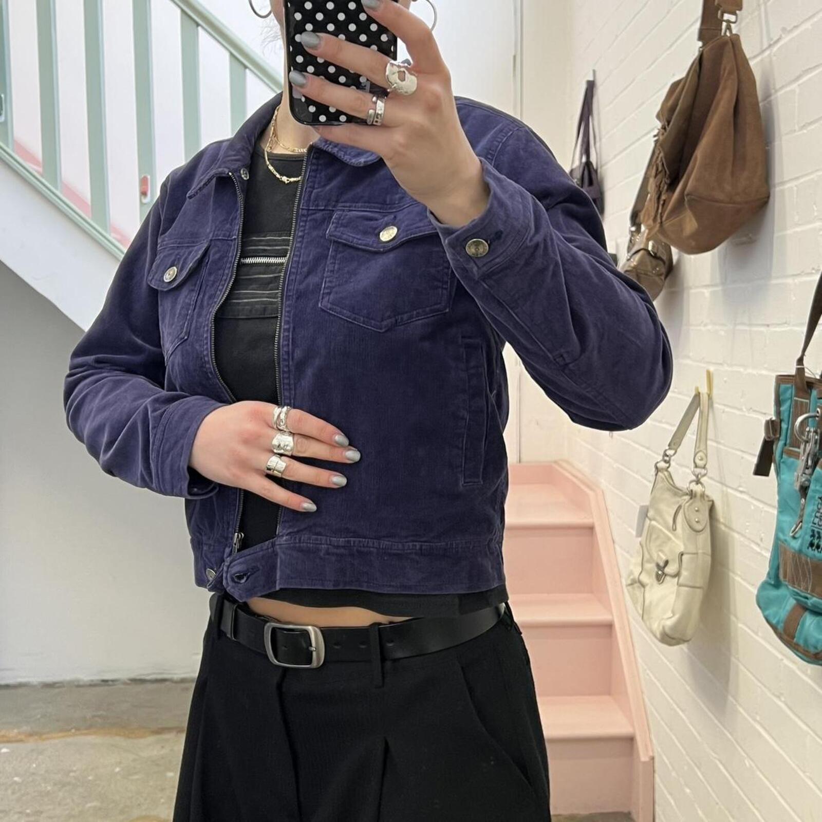navy corduroy zip up lightweight vintage jacket