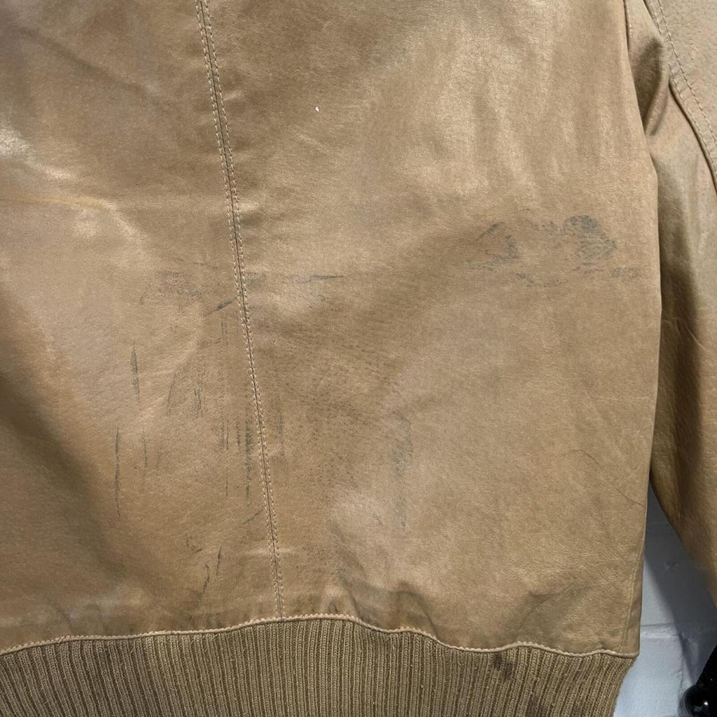 Tan brown real leather zip up fitted bomber jacket