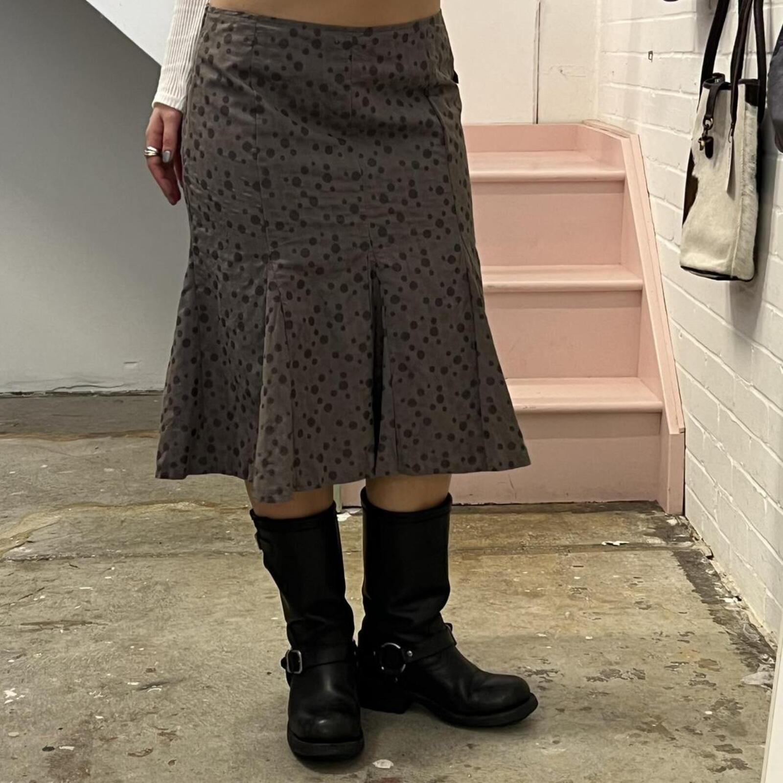 grey polka dot floaty vintage midi skirt