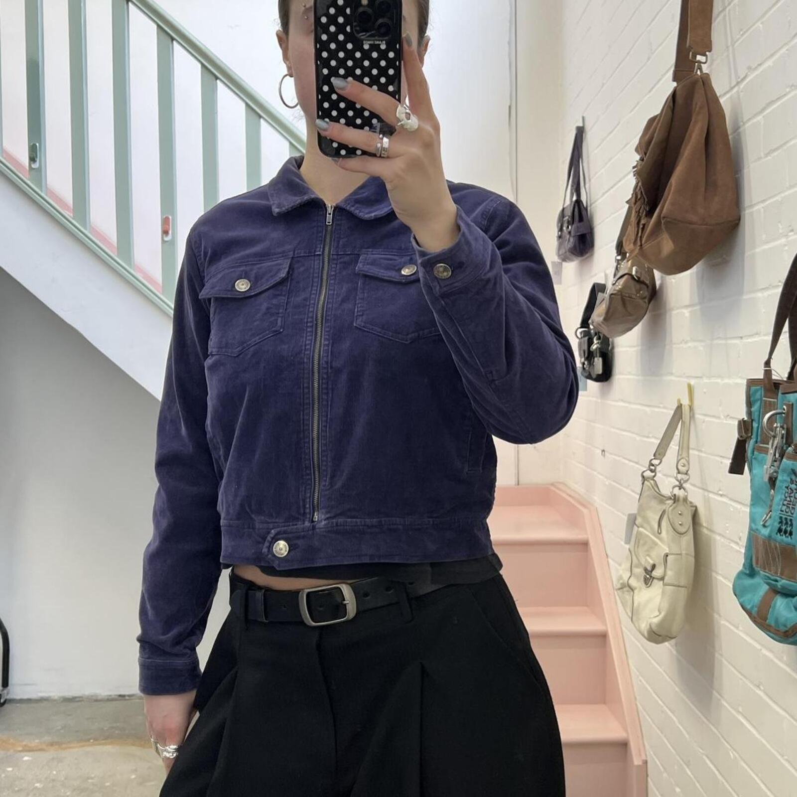 navy corduroy zip up lightweight vintage jacket