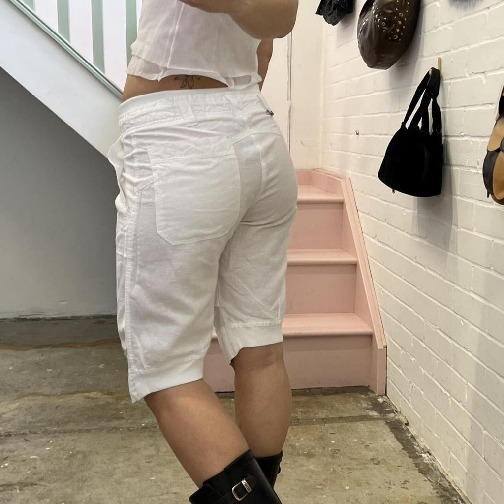 Diesel white linen knee length shorts