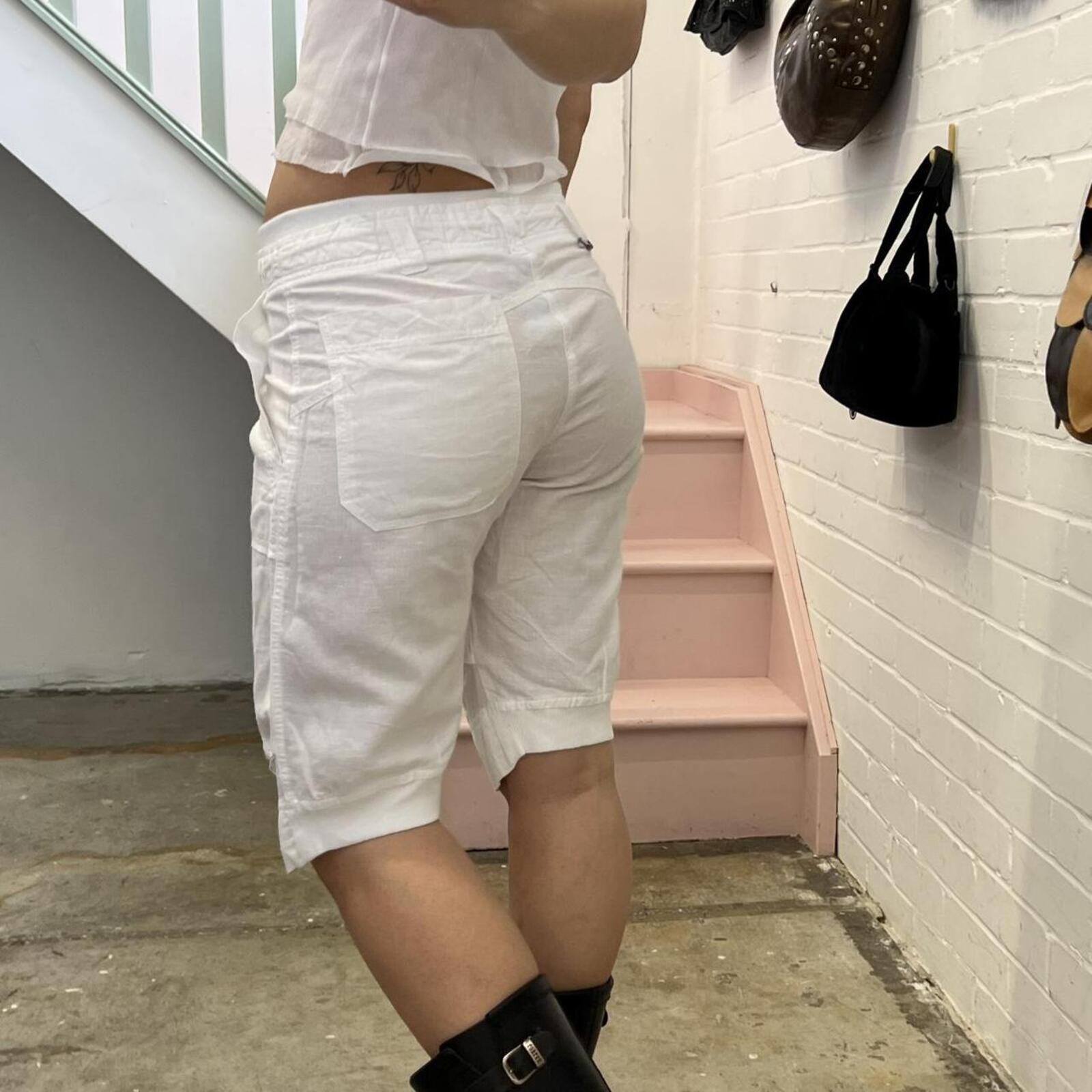 Diesel white linen knee length shorts