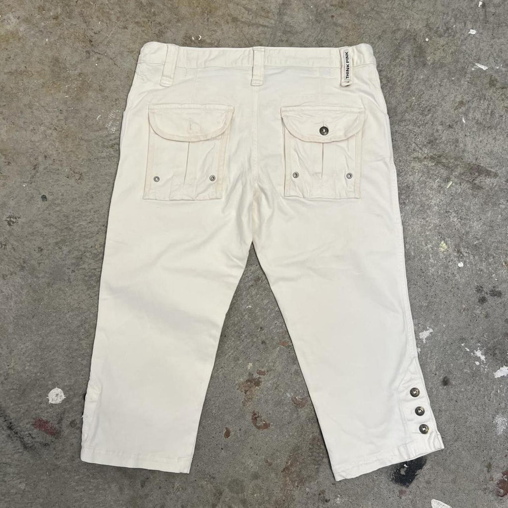 cream white tailored low rise fitted vintage capris