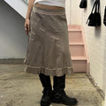 Cream beige satin floaty vintage midi skirt with stripe trim