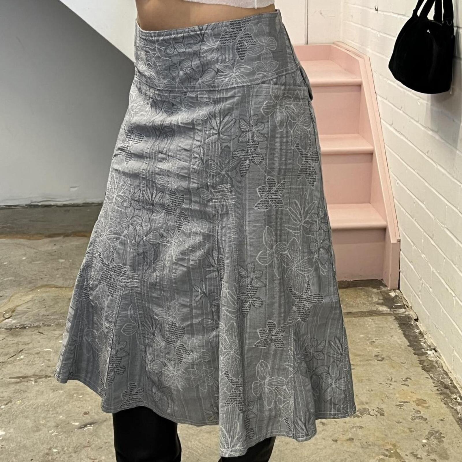 grey checkered floral vintage utility style maxi