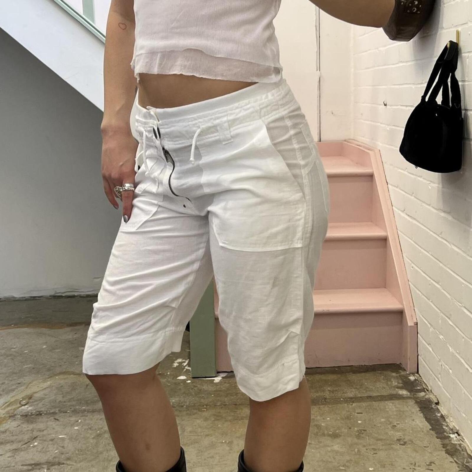 Diesel white linen knee length shorts