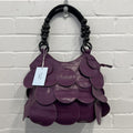 purple vintage faux leather layered disc bag with beaded strap