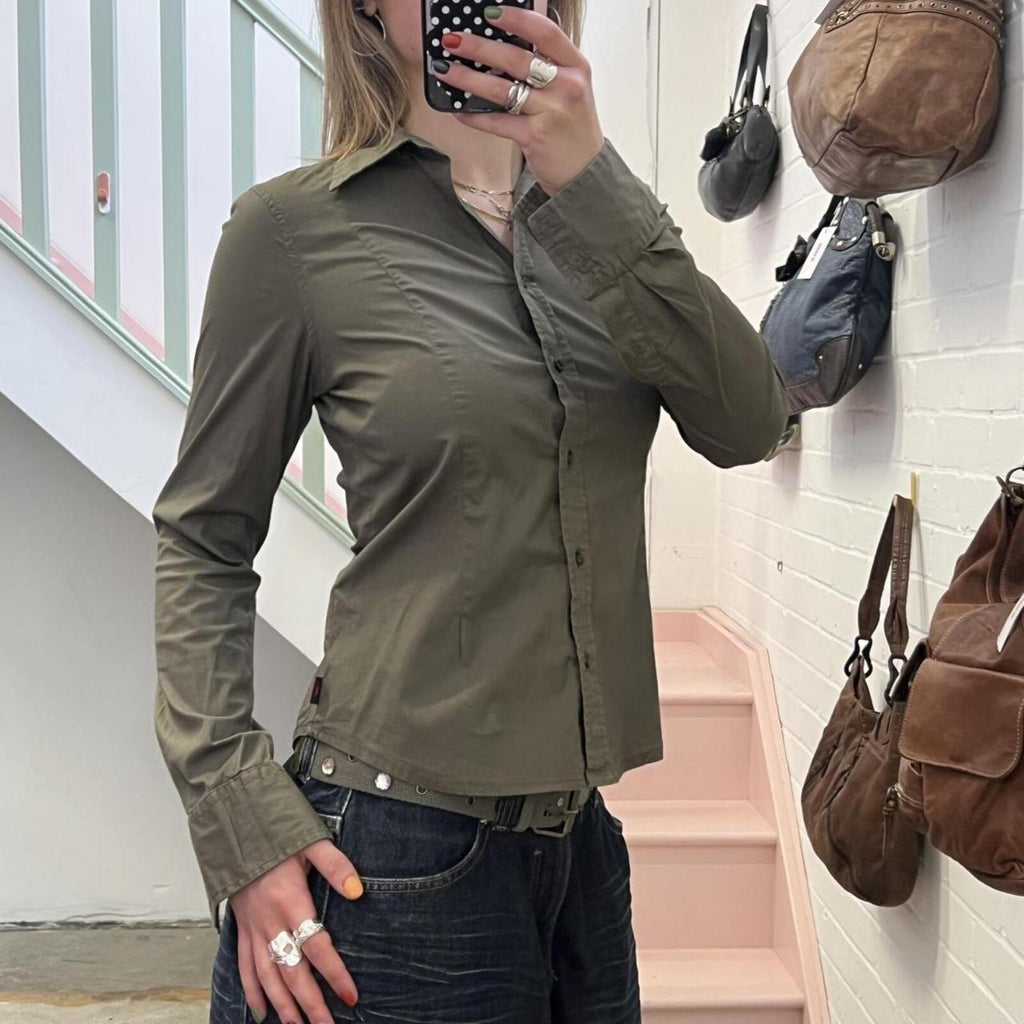 Kappa khaki fitted vintage long sleeve shirt