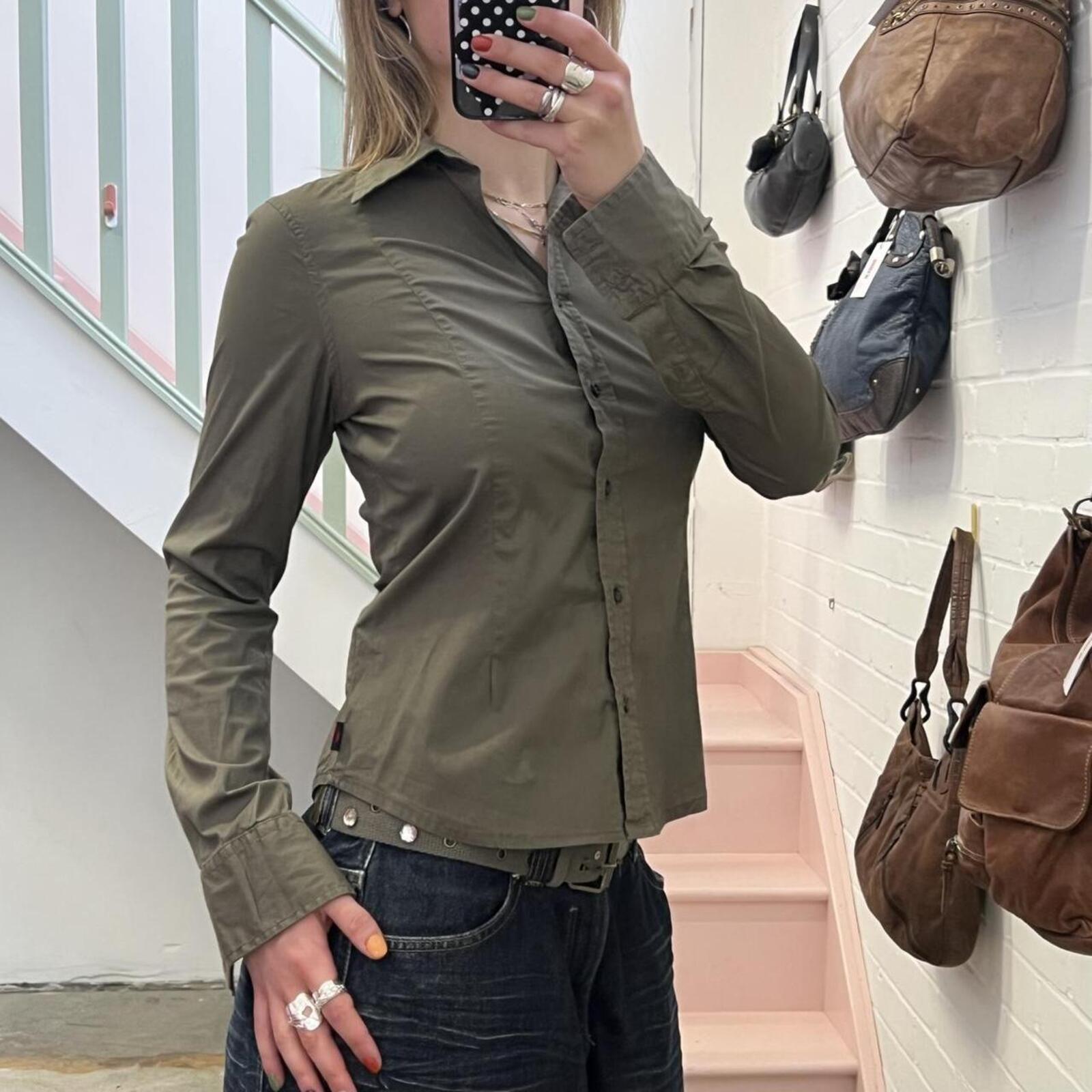 Kappa khaki fitted vintage long sleeve shirt